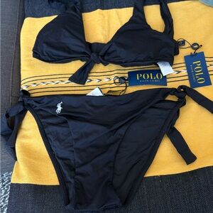 Polo by Ralph Lauren Black Tie-Side Bikini with Knot Front Halter